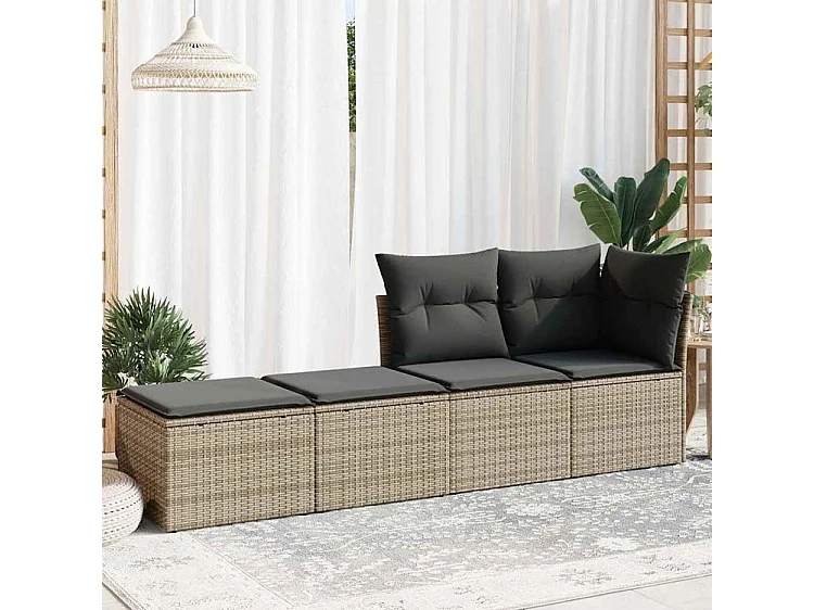 Salon de jardin 2 pcs avec coussins gris résine tressée acacia