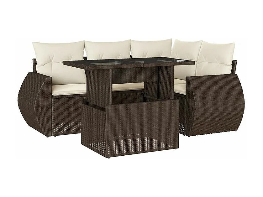 Salon de jardin avec coussins 5 pcs marron résine tressée