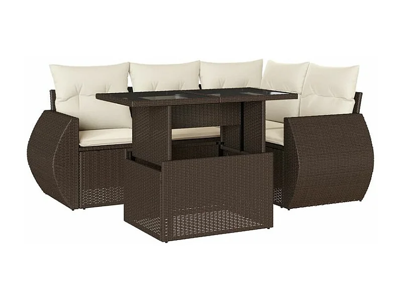 Salon de jardin avec coussins 5 pcs marron résine tressée