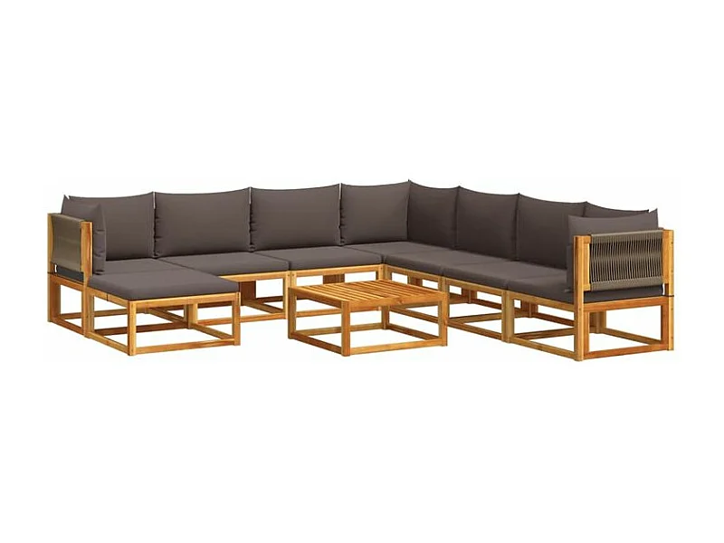 Salon de jardin avec coussins 9 pcs bois massif d'acacia