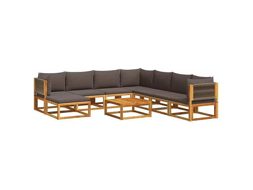 Salon de jardin avec coussins 9 pcs bois massif d'acacia
