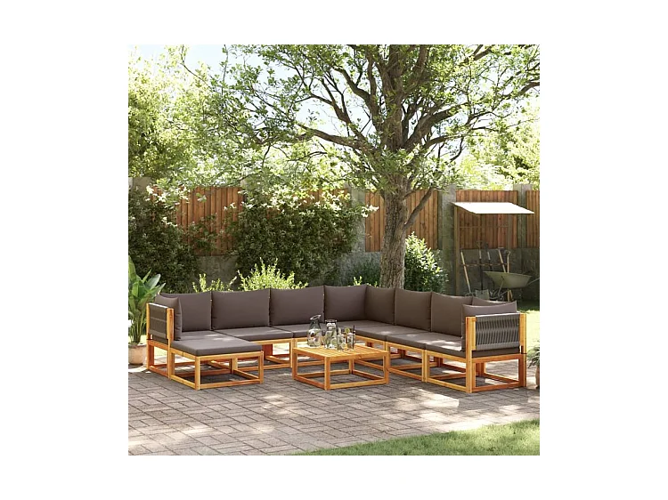 Salon de jardin avec coussins 9 pcs bois massif d'acacia