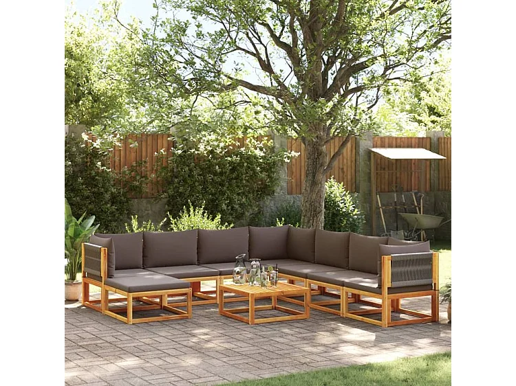 Salon de jardin avec coussins 9 pcs bois massif d'acacia