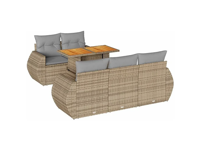 Salon de jardin avec coussins 6 pcs beige résine tressée