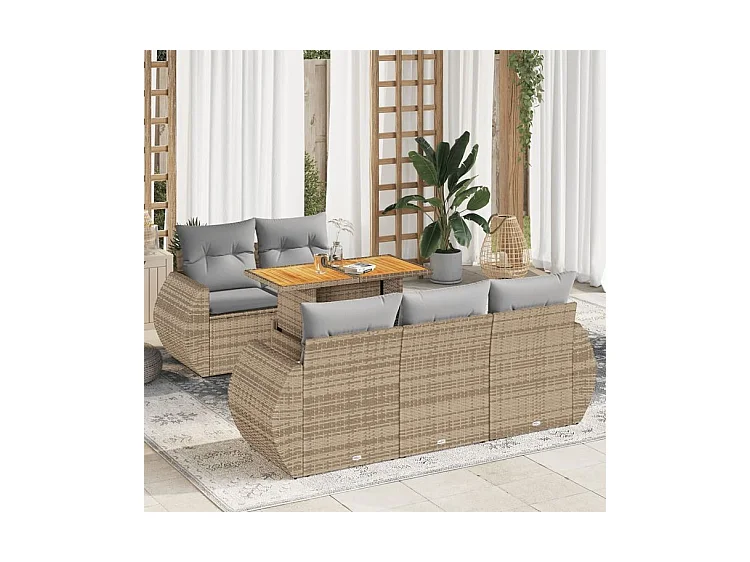 Salon de jardin avec coussins 6 pcs beige résine tressée