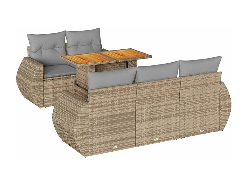 Salon de jardin avec coussins 6 pcs beige résine tressée