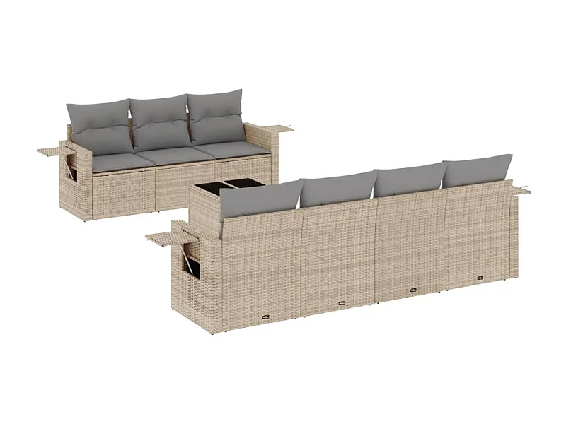 Salon de jardin avec coussins 8 pcs beige résine tressée