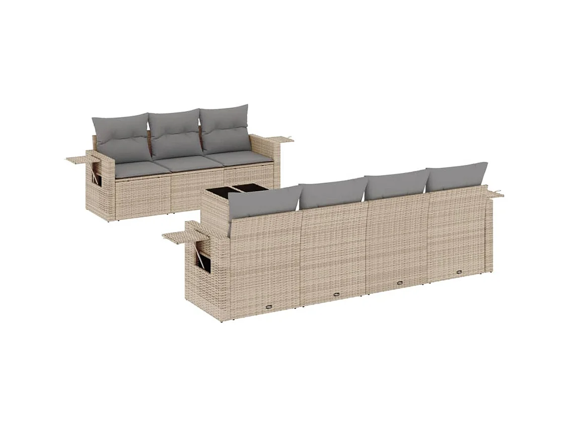 Salon de jardin avec coussins 8 pcs beige résine tressée