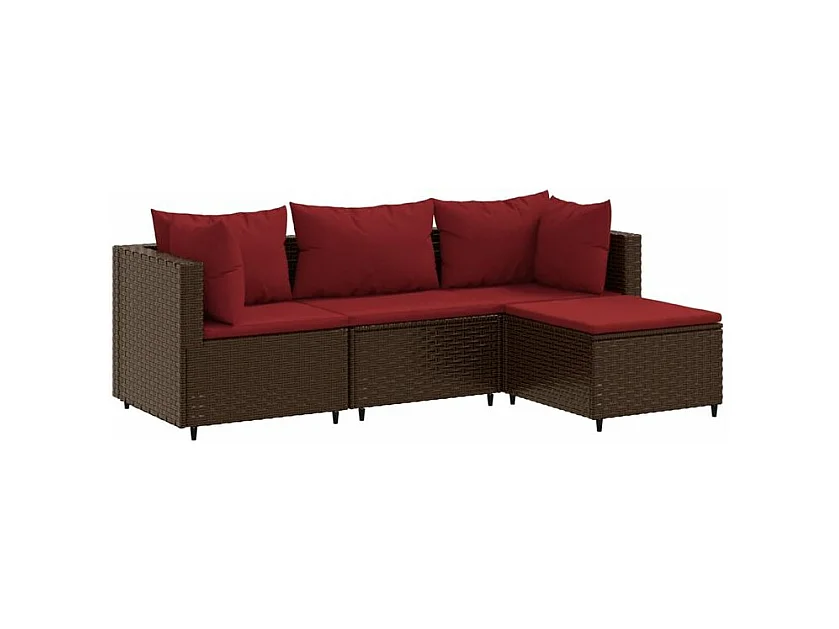 Salon de jardin 4 pcs avec coussins Marron Résine tressée
