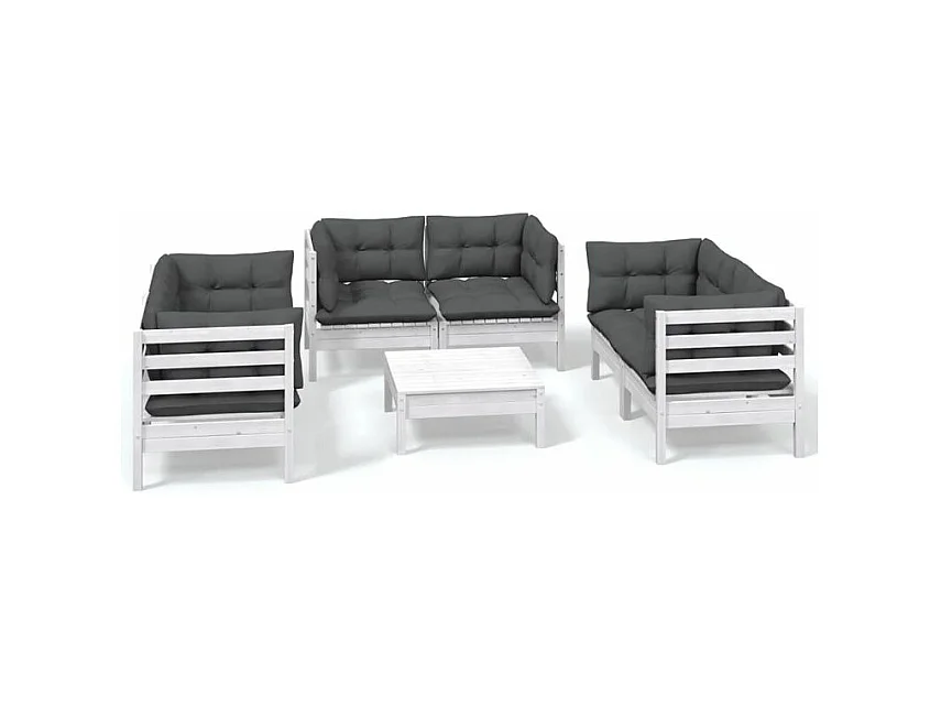 Salon de jardin 7 pcs avec coussins Bois de pin massif