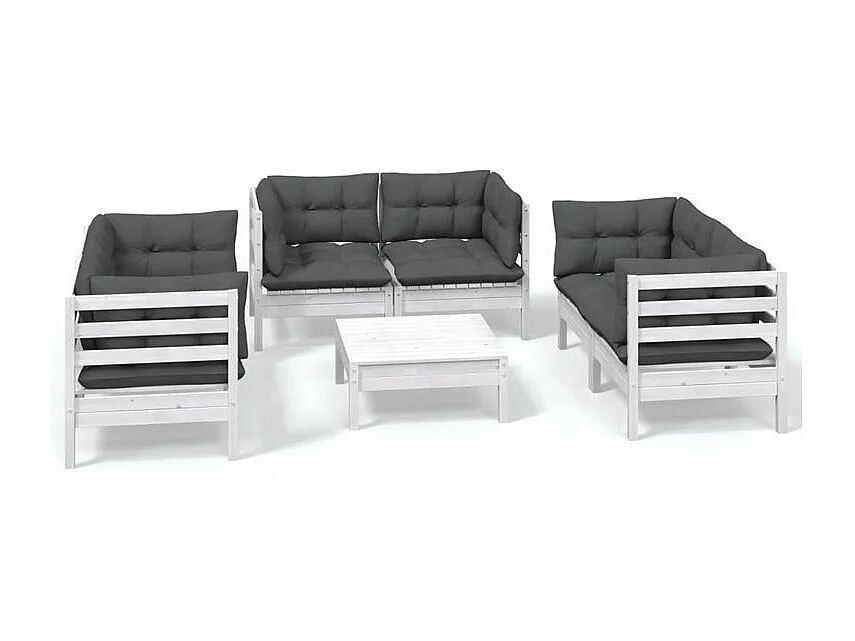 Salon de jardin 7 pcs avec coussins Bois de pin massif