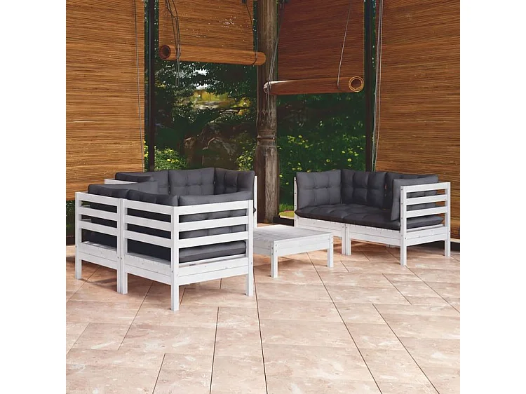 Salon de jardin 7 pcs avec coussins Bois de pin massif