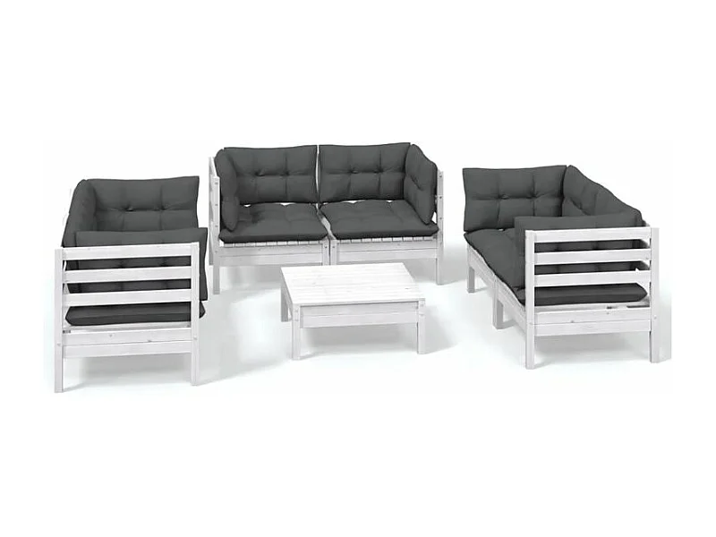 Salon de jardin 7 pcs avec coussins Bois de pin massif