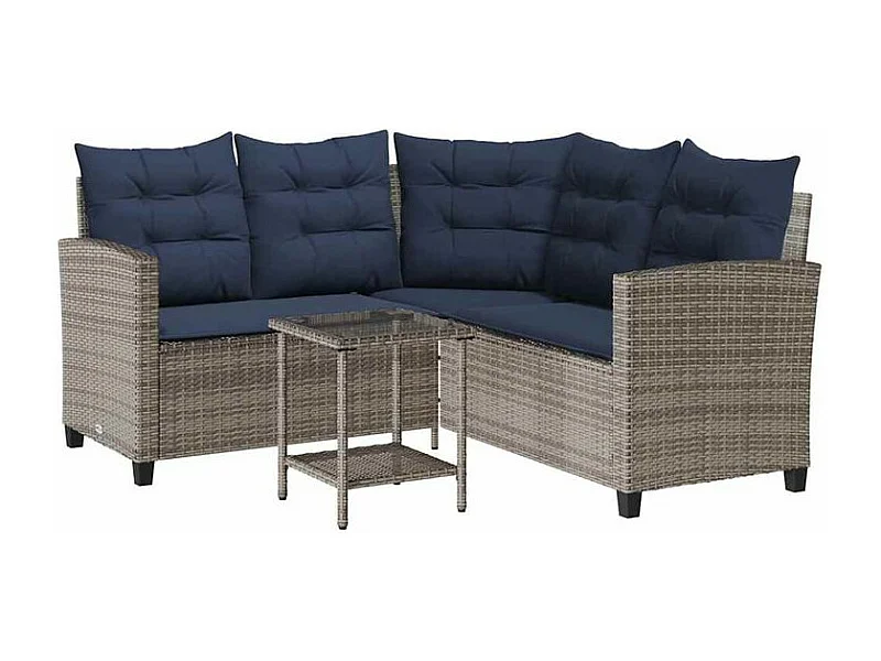 Canapé de jardin avec table et coussins en forme de L gris