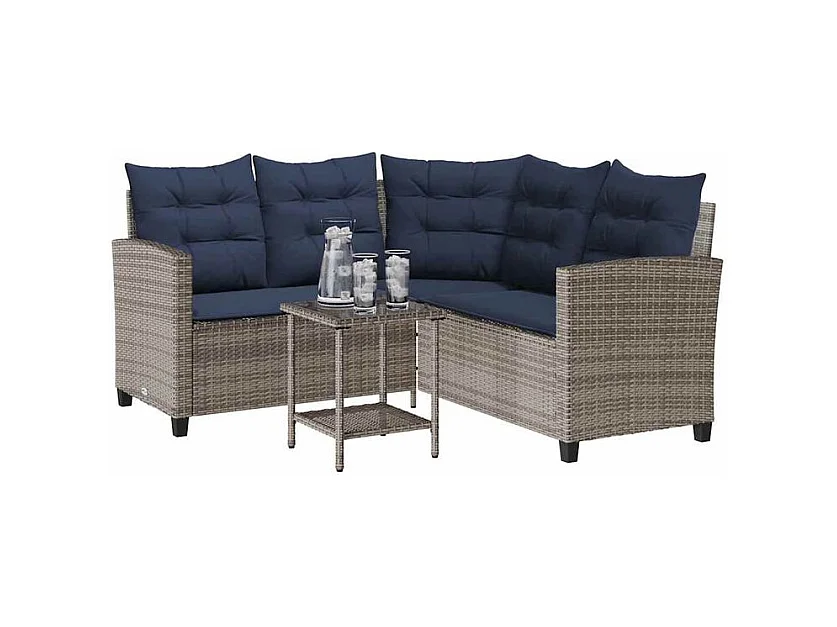 Canapé de jardin avec table et coussins en forme de L gris