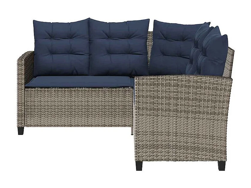 Canapé de jardin avec table et coussins en forme de L gris