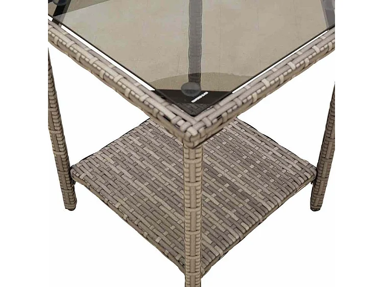 Canapé de jardin avec table et coussins en forme de L gris