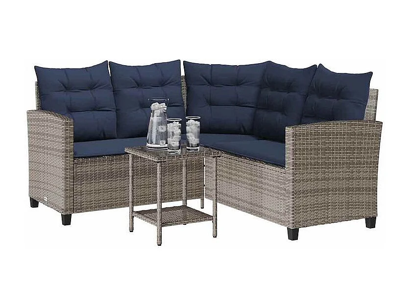 Canapé de jardin avec table et coussins en forme de L gris