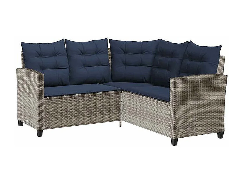 Canapé de jardin avec table et coussins en forme de L gris