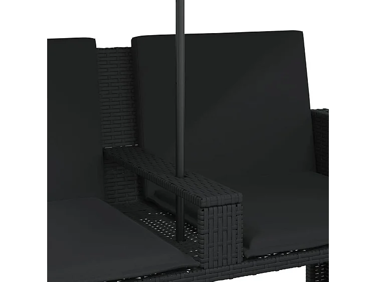 Canapé de jardin 2 places avec parasol et tabourets noir rotin