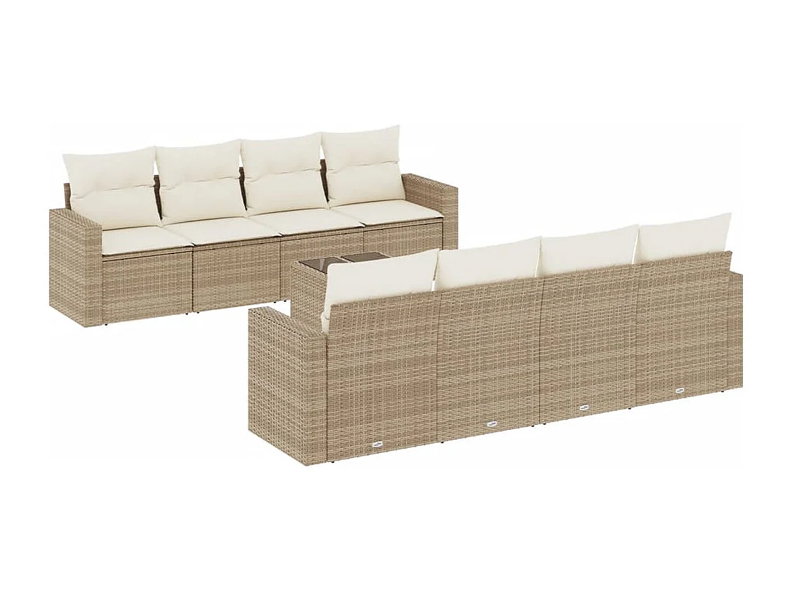 Salon de jardin avec coussins 9 pcs beige résine tressée