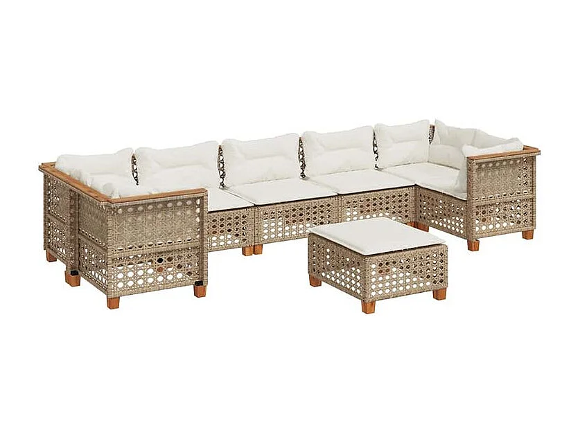 Salon de jardin avec coussins 8 pcs beige résine tressée
