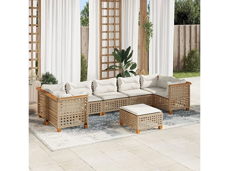 Salon de jardin avec coussins 8 pcs beige résine tressée