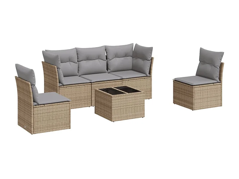 Salon de jardin avec coussins 6 pcs beige résine tressée