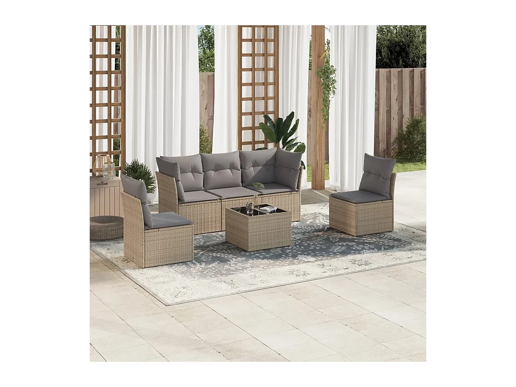 Salon de jardin avec coussins 6 pcs beige résine tressée