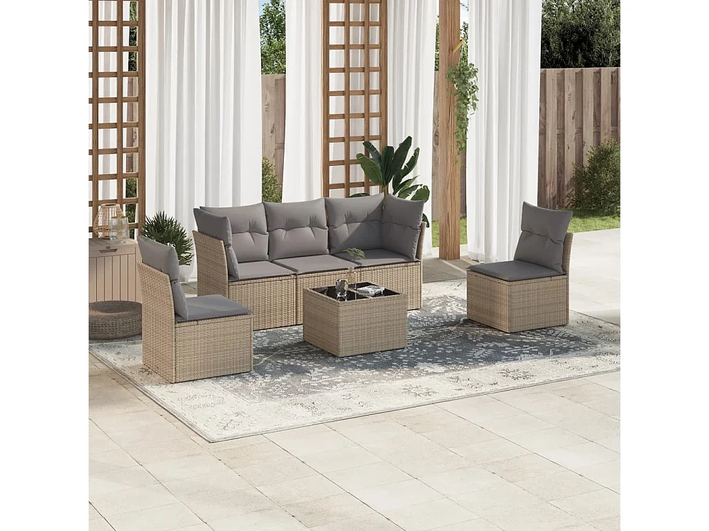 Salon de jardin avec coussins 6 pcs beige résine tressée