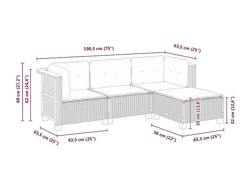 Salon de jardin avec coussins 4 pcs beige résine tressée
