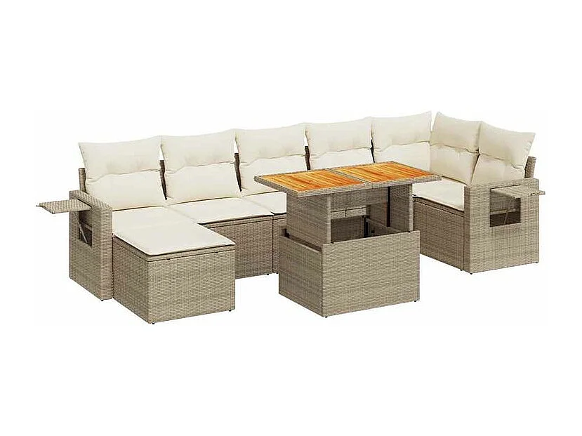 Salon de jardin avec coussins 8 pcs beige résine tressée