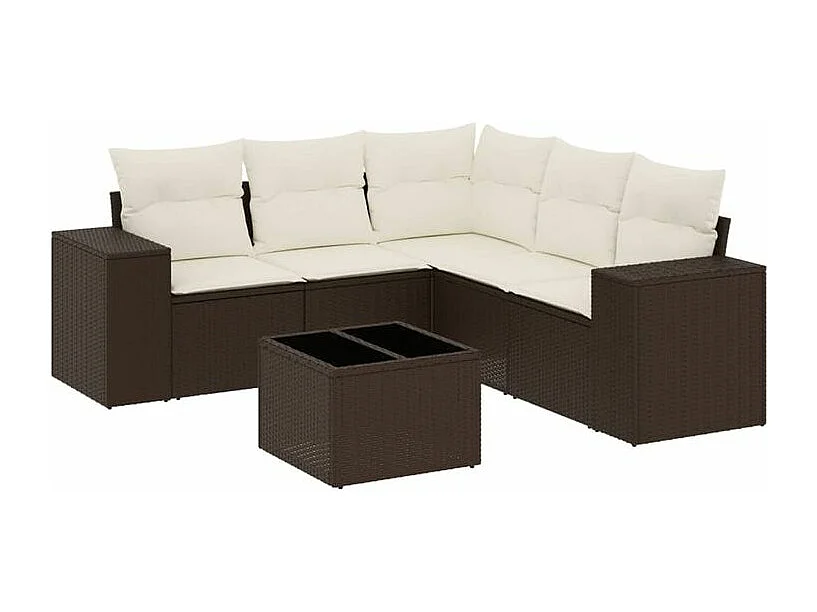 Salon de jardin avec coussins 6 pcs marron résine tressée