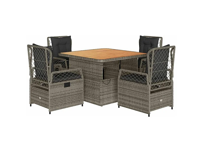 Ensemble à manger de jardin 5 pcs coussins gris résine tressée