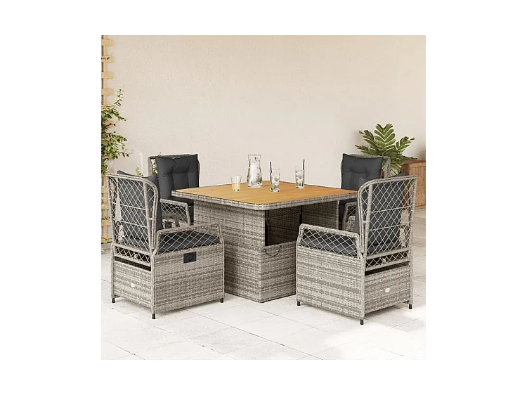 Ensemble à manger de jardin 5 pcs coussins gris résine tressée