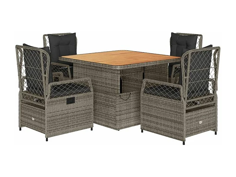 Ensemble à manger de jardin 5 pcs coussins gris résine tressée