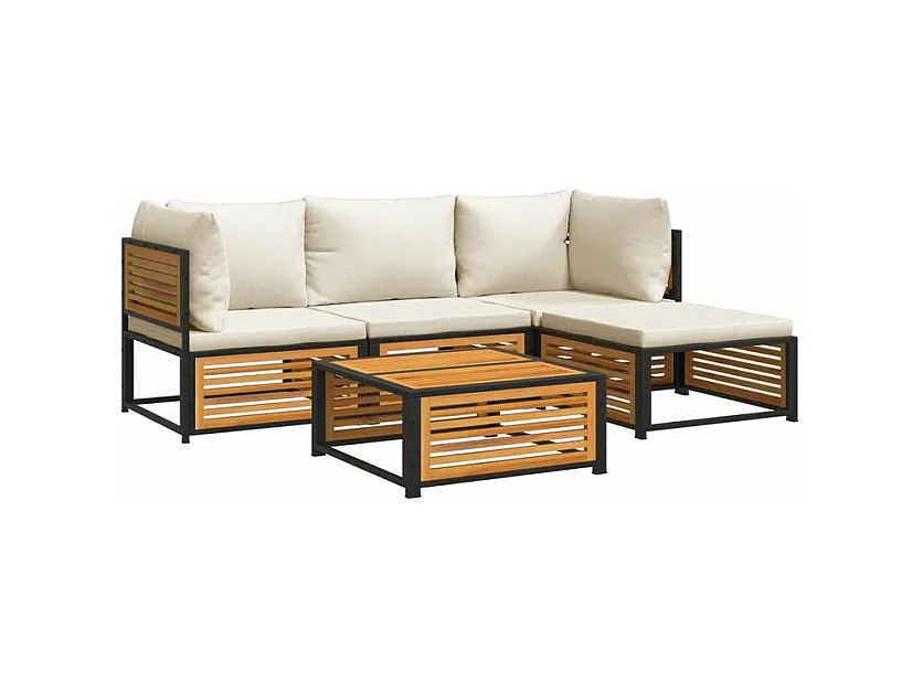 Salon de jardin avec coussins 5 pcs Bois d'acacia solide
