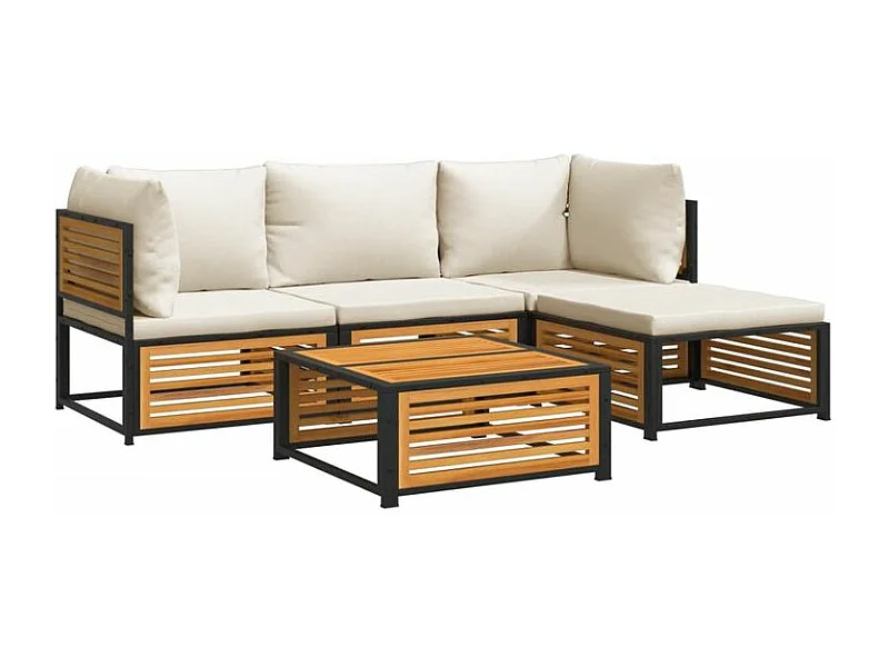 Salon de jardin avec coussins 5 pcs Bois d'acacia solide