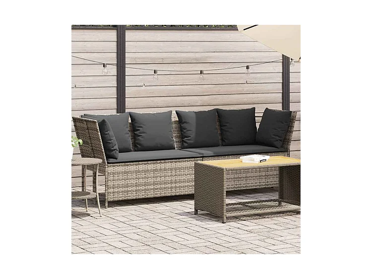 Canapé de jardin et coussins gris clair résine tressée