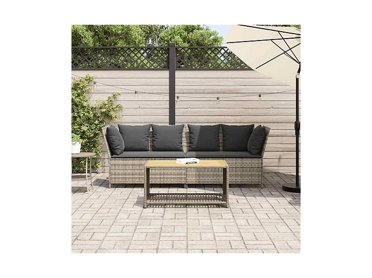 Canapé de jardin et coussins gris clair résine tressée