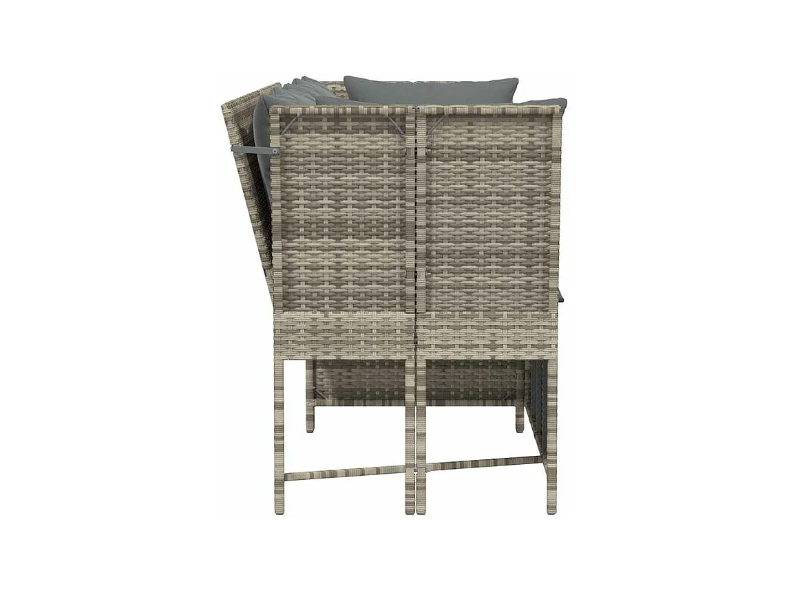 Canapé de jardin et coussins gris clair résine tressée