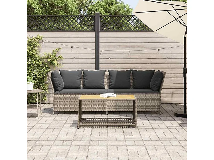 Canapé de jardin et coussins gris clair résine tressée