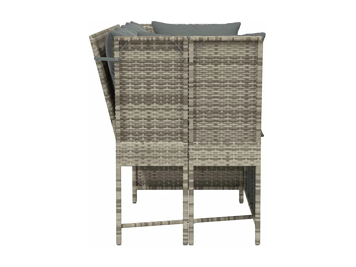 Canapé de jardin et coussins gris clair résine tressée