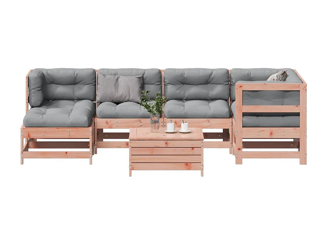 Salon de jardin 7 pcs avec coussins bois massif douglas