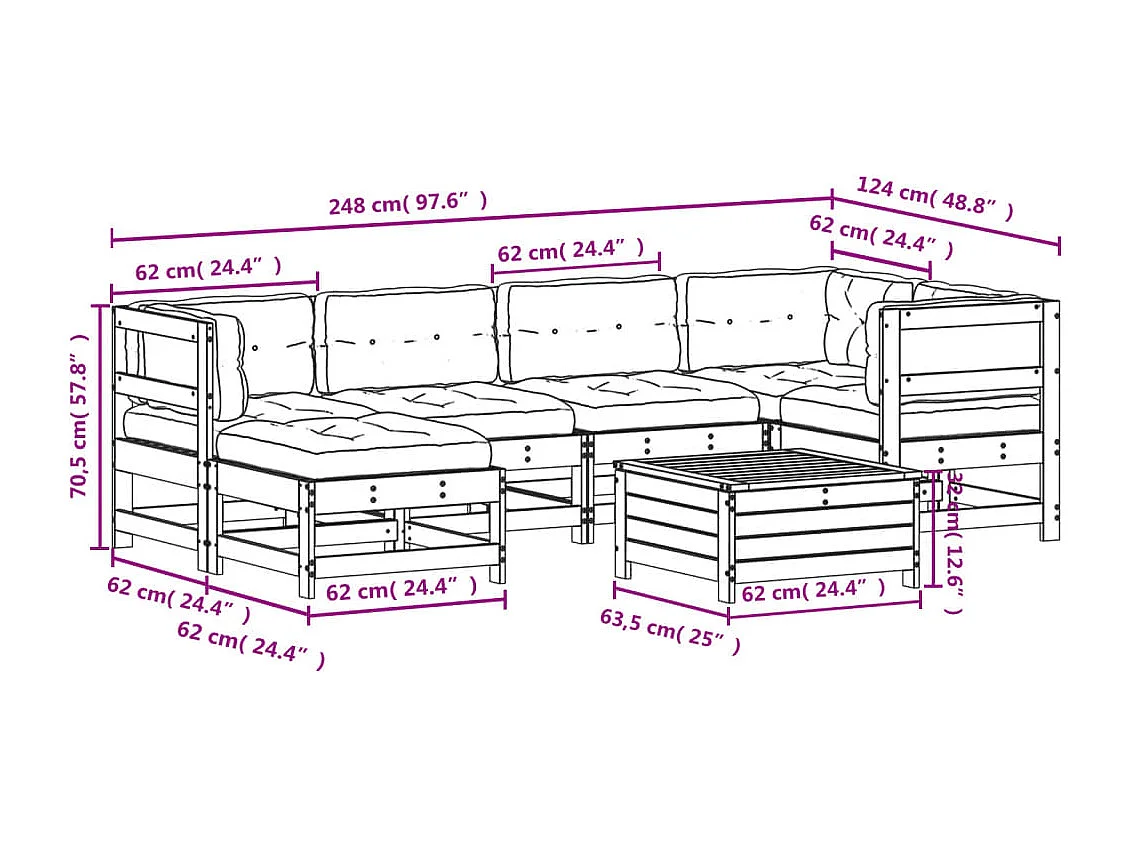 Salon de jardin 7 pcs avec coussins bois massif douglas