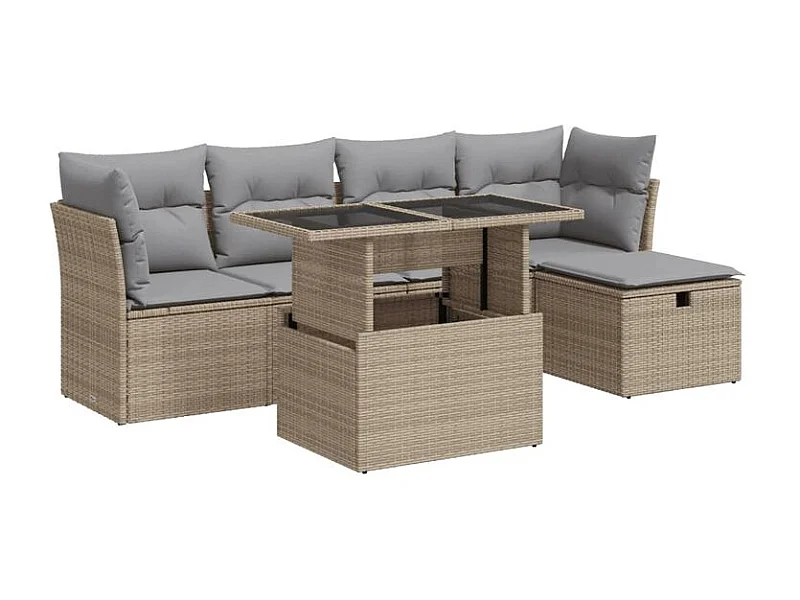 Salon de jardin avec coussins 6 pcs beige résine tressée