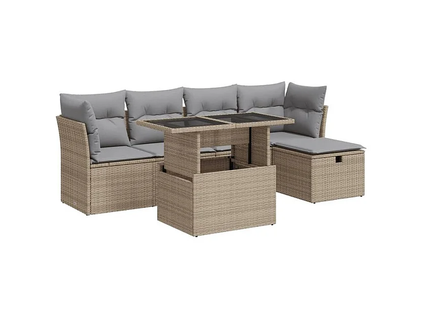 Salon de jardin avec coussins 6 pcs beige résine tressée