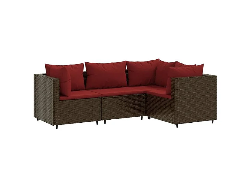 Salon de jardin 4 pcs avec coussins Marron Résine tressée