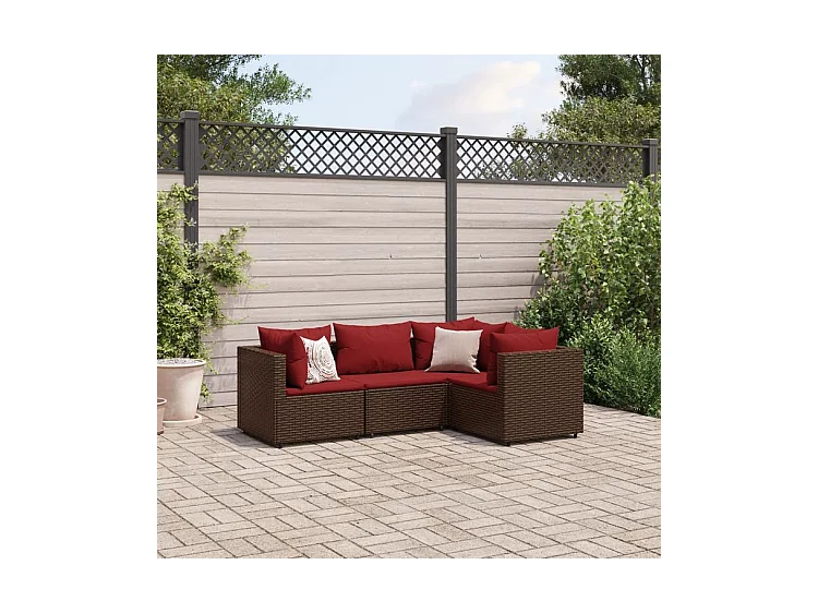 Salon de jardin 4 pcs avec coussins Marron Résine tressée