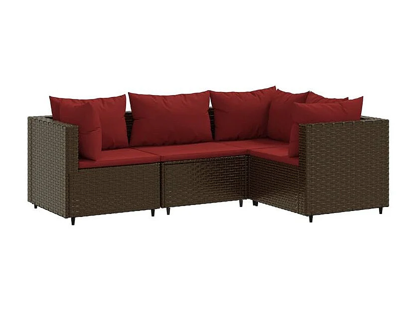 Salon de jardin 4 pcs avec coussins Marron Résine tressée